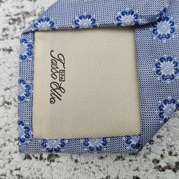Tasso Elba Men Tie Blue 100% silk Handmade Necktie Classic Tie - Picture 9 of 9